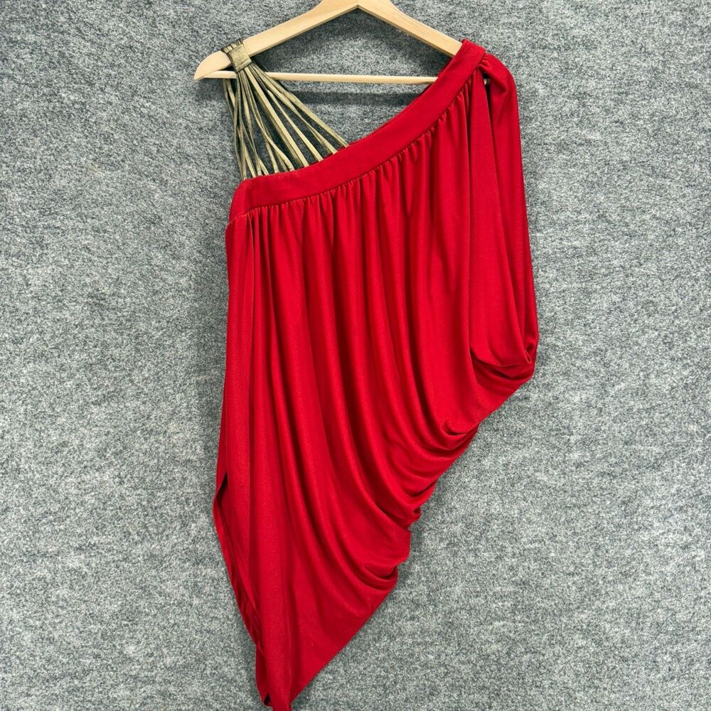 Symphony Red One-Shoulder Draped Blouse with Gold Strap